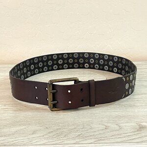 Hollister Belt XS S Brown Leather Silver Gold Studs Buckle Wide